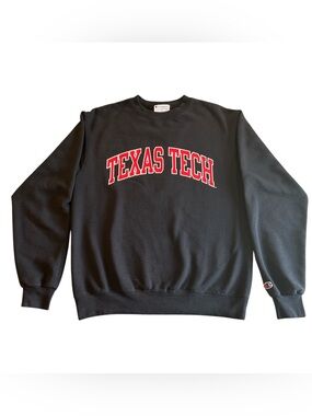 Champion Black Crewneck Sweatshirt with Red Texas Tech Arch - Size Medium